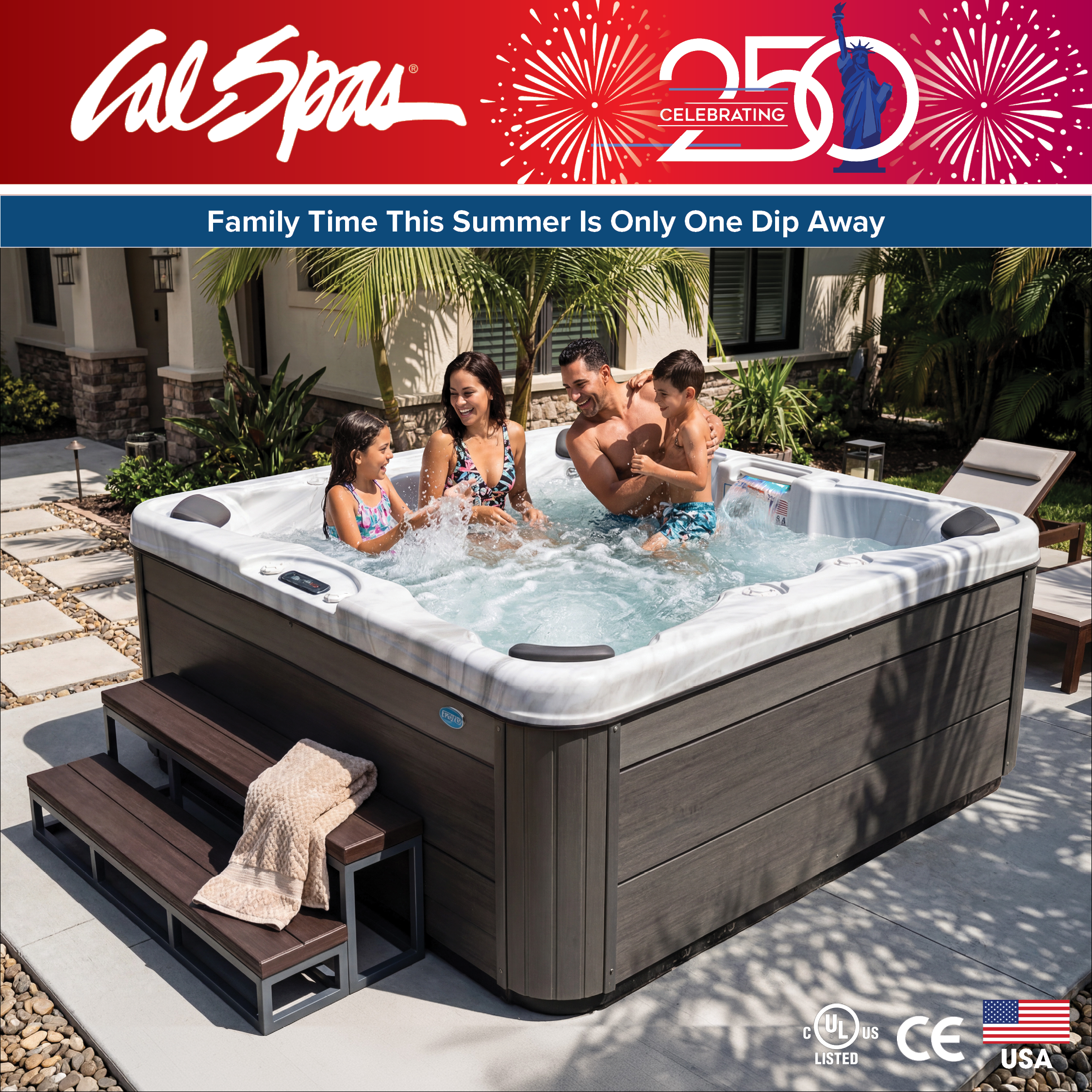 Calspas hot tub being used in a family setting - Charleston